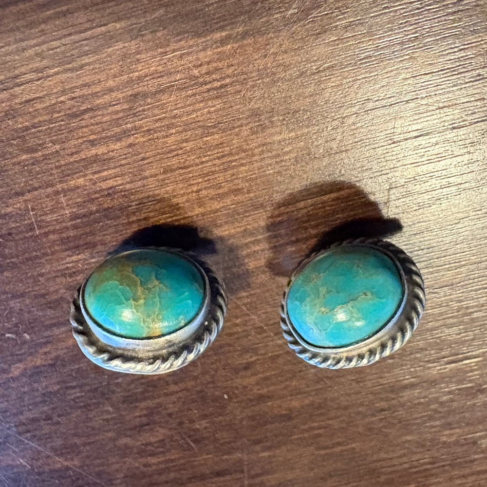 Genuine Turquoise and Sterling Studs